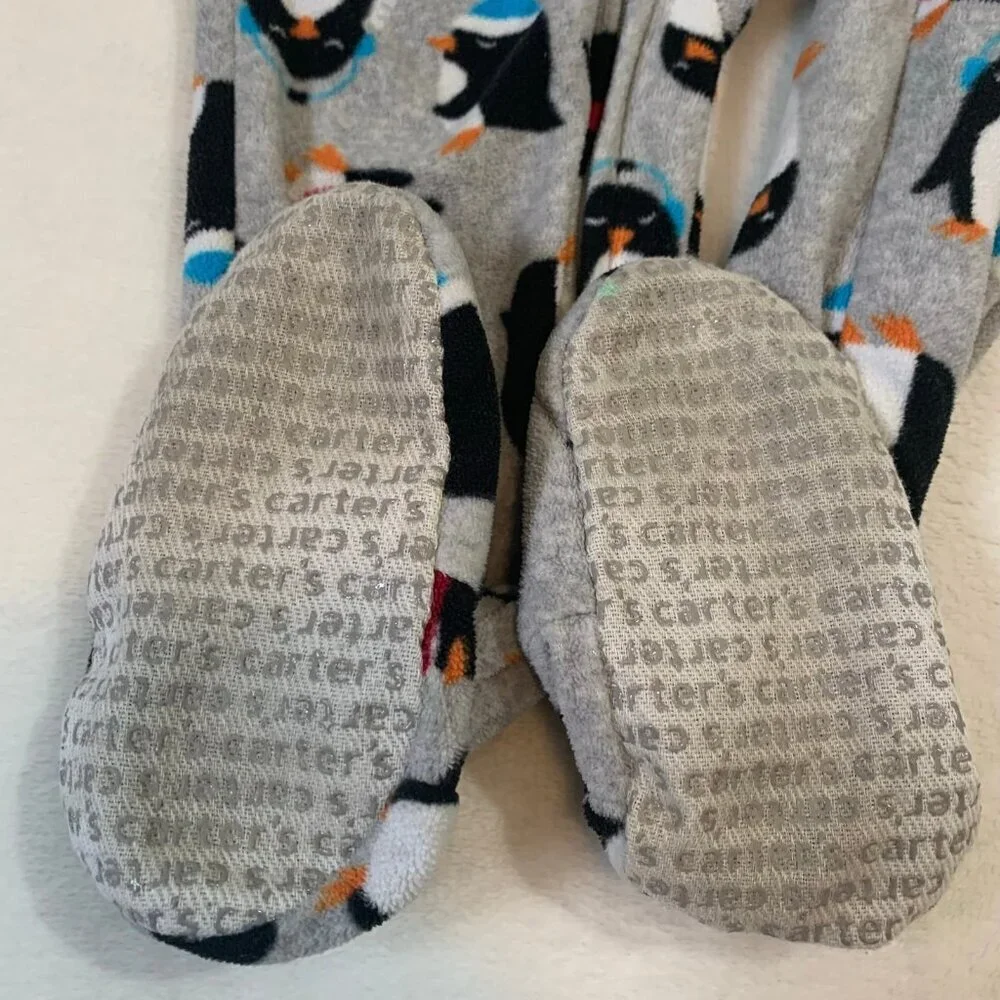 5/$25‎ Carter's Footed Pajamas Kids 2T Gray Penguin Print Fleece Sleeper